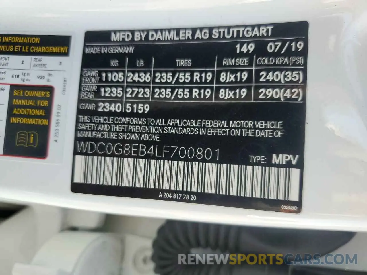 14 fotografías del automóvil dañado WDC0G8EB4LF700801 MERCEDES-BENZ GLC-CLASS 2020