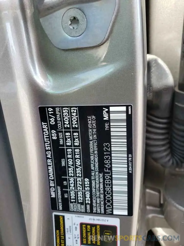 10 fotografías del automóvil dañado WDC0G8EB9LF683123 MERCEDES-BENZ GLC-CLASS 2020