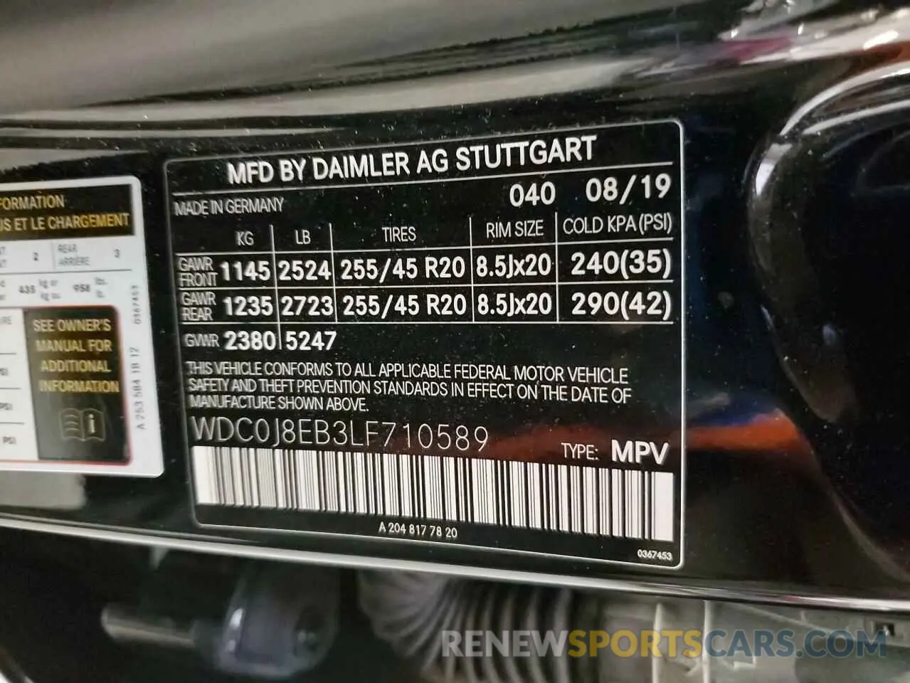 13 fotografías del automóvil dañado WDC0J8EB3LF710589 MERCEDES-BENZ GLC-CLASS 2020