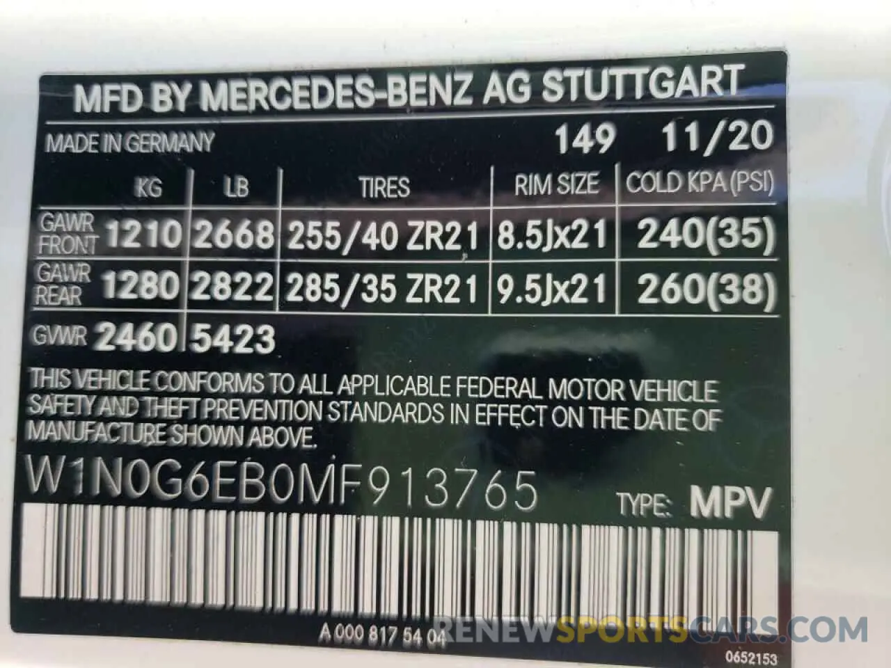 10 fotografías del automóvil dañado W1N0G6EB0MF913765 MERCEDES-BENZ GLC-CLASS 2021