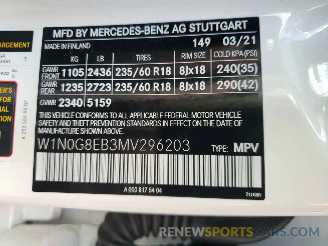 10 fotografías del automóvil dañado W1N0G8EB3MV296203 MERCEDES-BENZ GLC-CLASS 2021