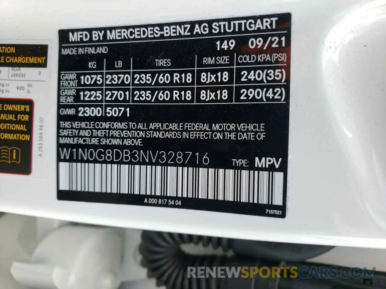 10 fotografías del automóvil dañado W1N0G8DB3NV328716 MERCEDES-BENZ GLC-CLASS 2022