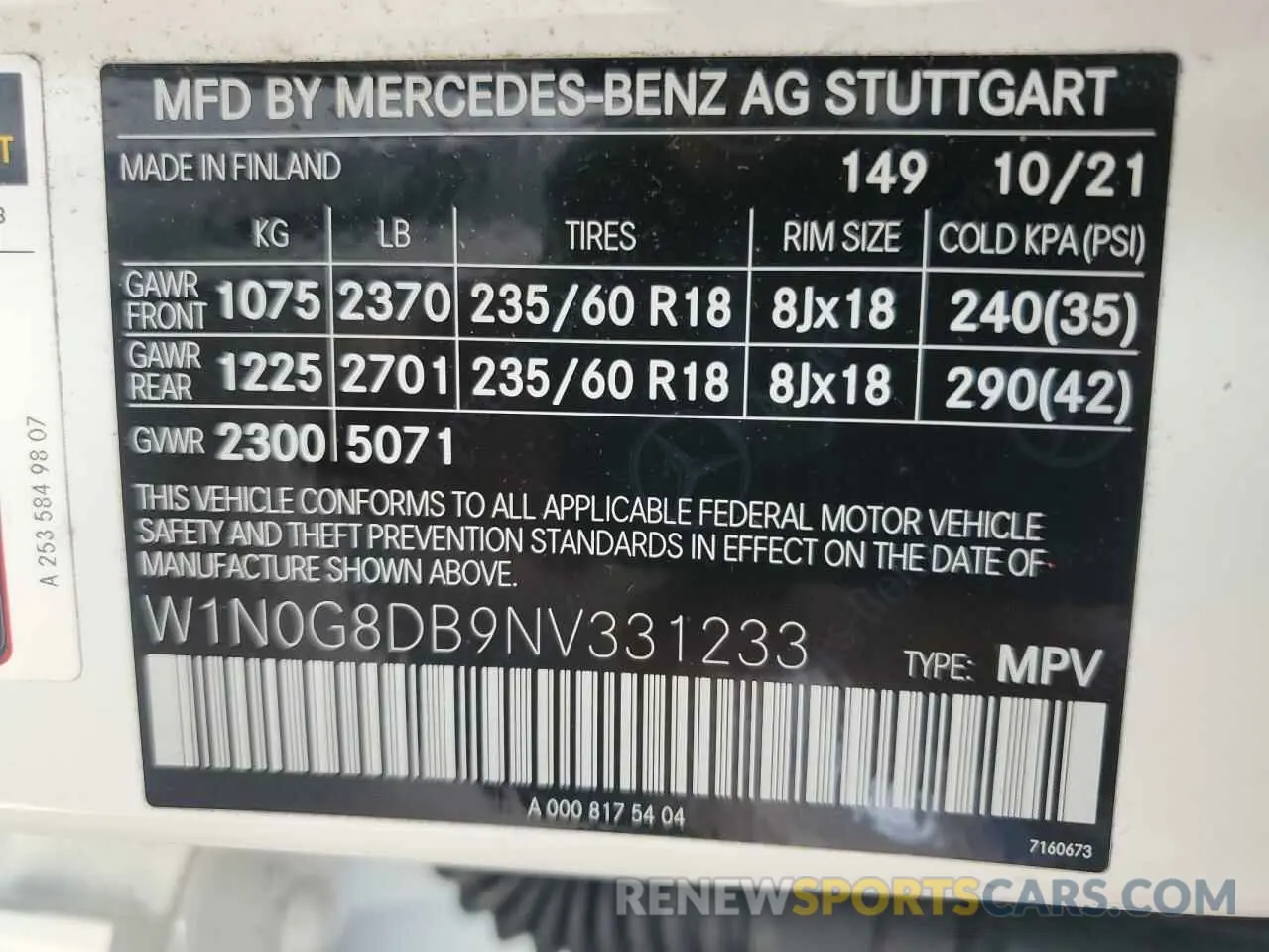 13 fotografías del automóvil dañado W1N0G8DB9NV331233 MERCEDES-BENZ GLC-CLASS 2022