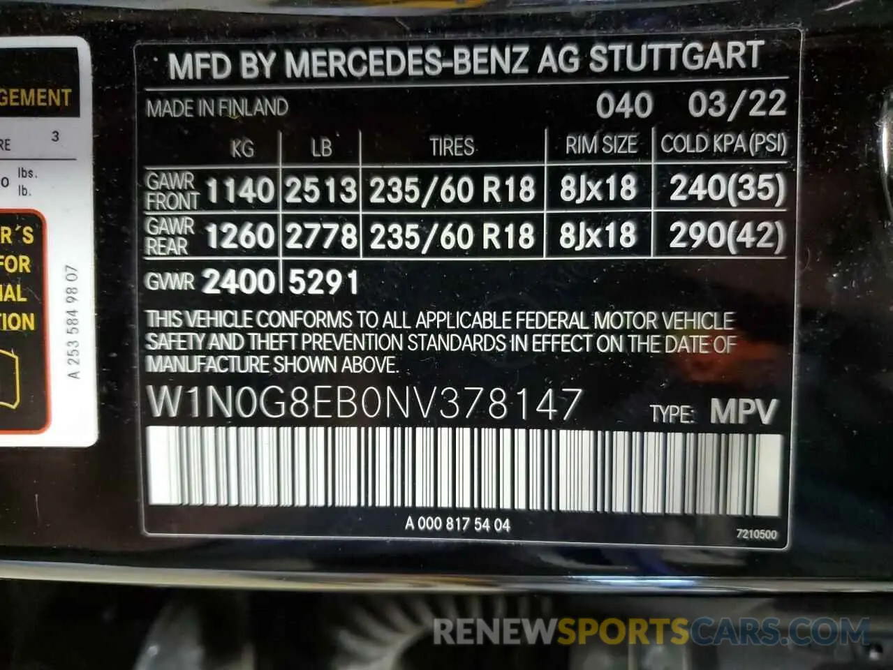15 fotografías del automóvil dañado W1N0G8EB0NV378147 MERCEDES-BENZ GLC-CLASS 2022
