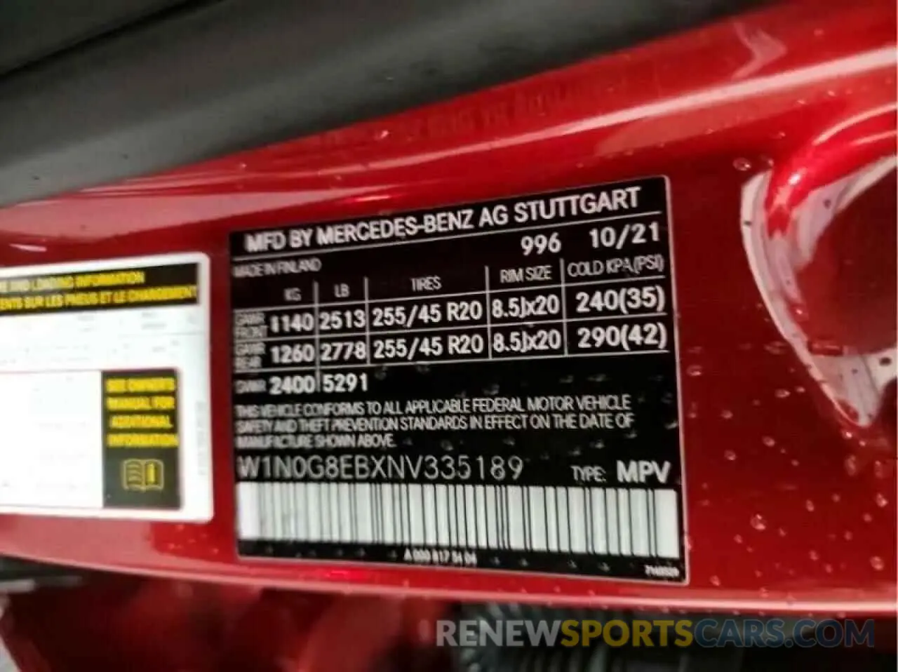 10 fotografías del automóvil dañado W1N0G8EBXNV335189 MERCEDES-BENZ GLC-CLASS 2022