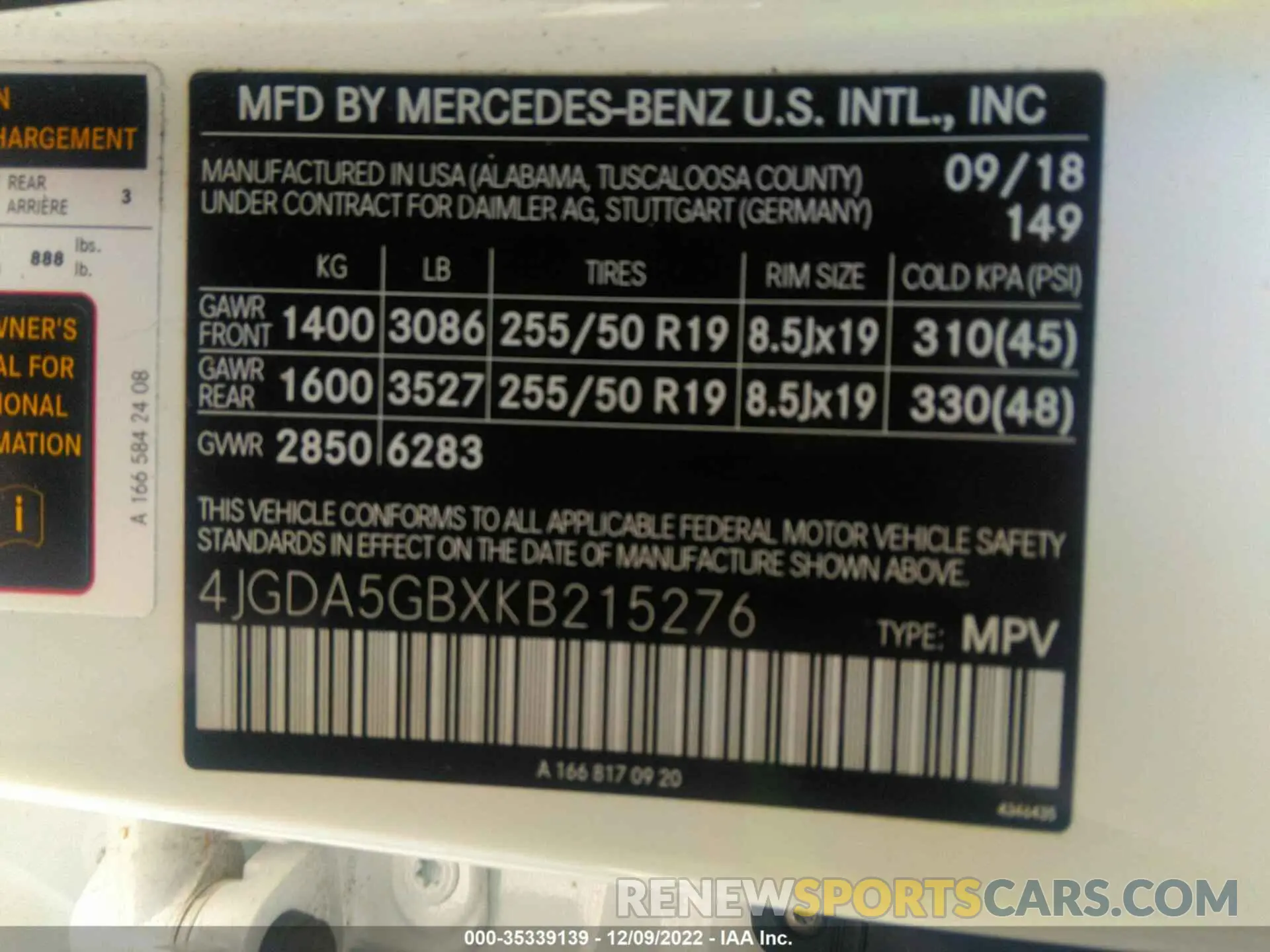 9 fotografías del automóvil dañado 4JGDA5GBXKB215276 MERCEDES-BENZ GLE 2019