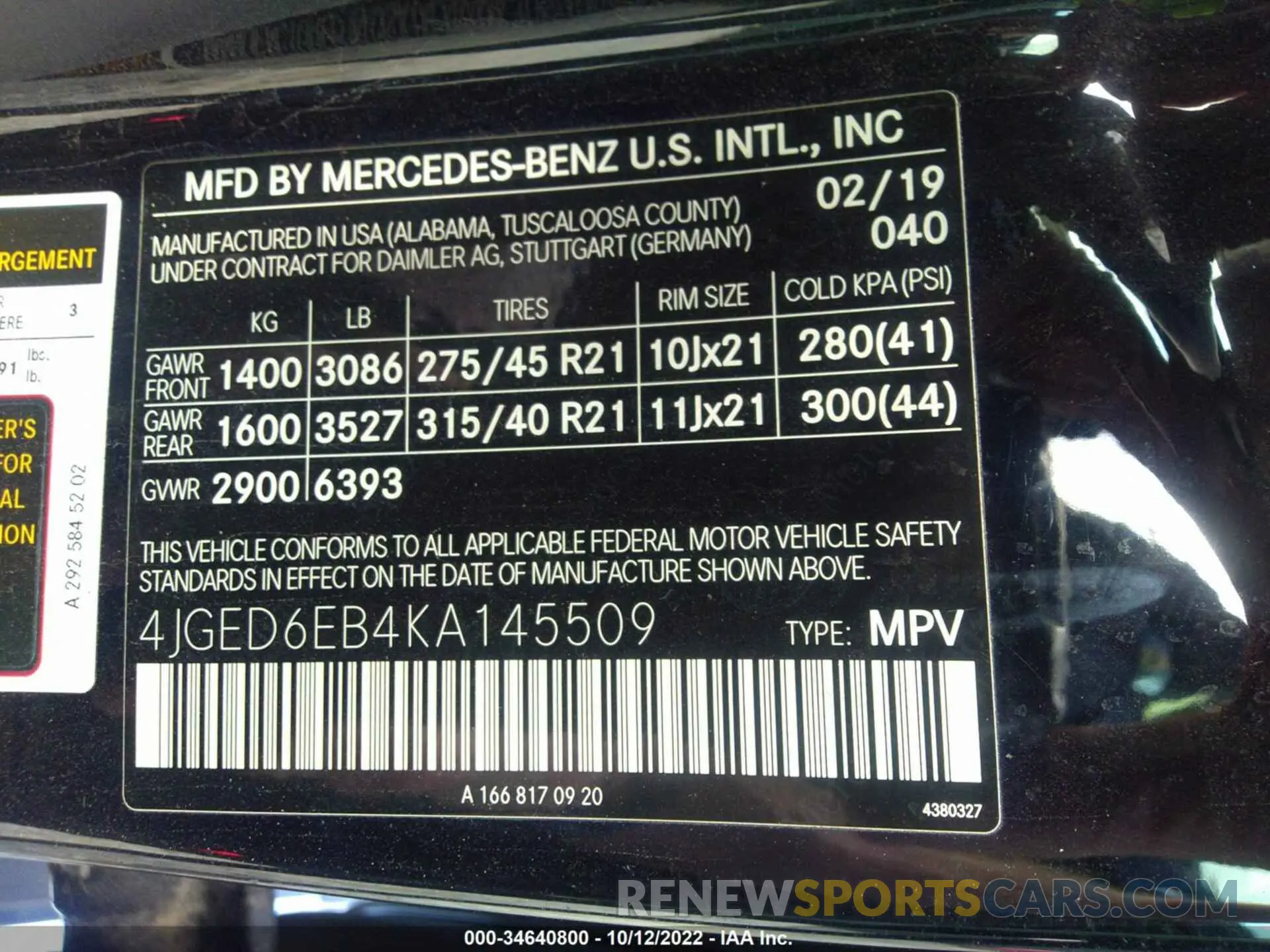 9 fotografías del automóvil dañado 4JGED6EB4KA145509 MERCEDES-BENZ GLE 2019
