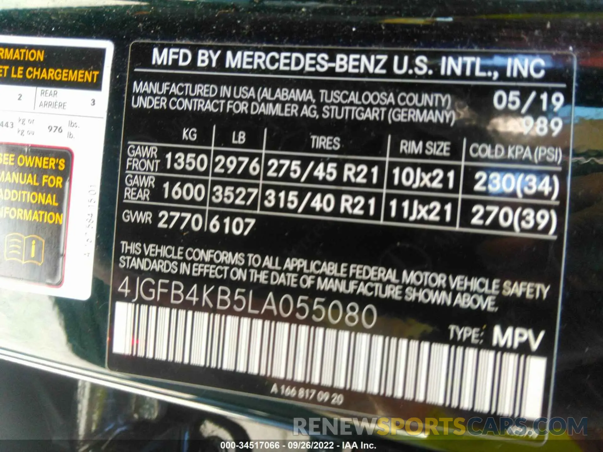 9 fotografías del automóvil dañado 4JGFB4KB5LA055080 MERCEDES-BENZ GLE 2020