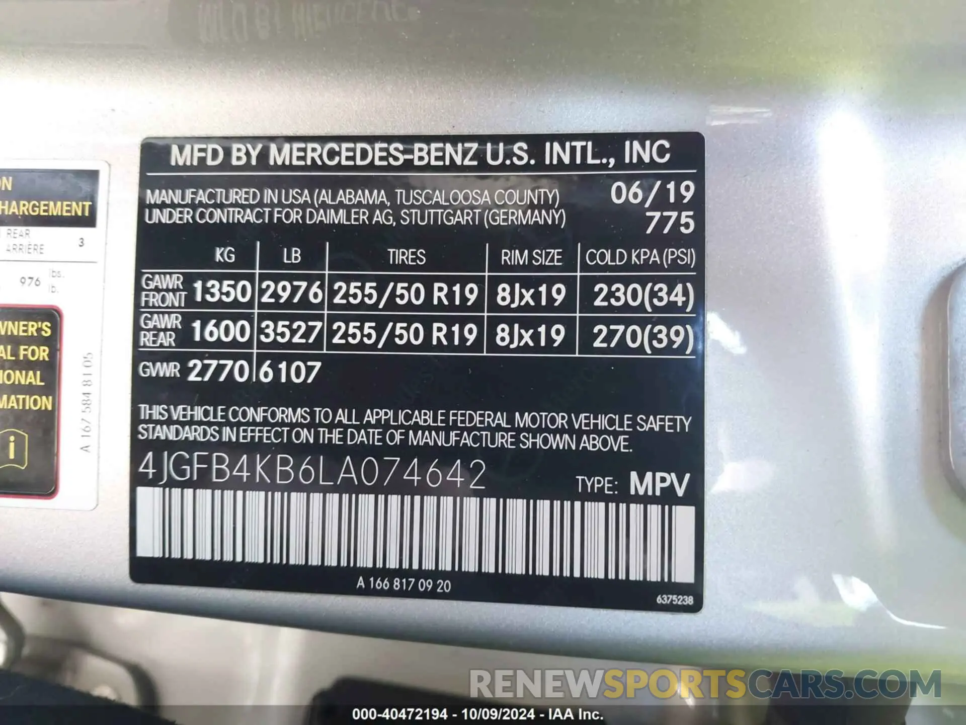 9 fotografías del automóvil dañado 4JGFB4KB6LA074642 MERCEDES-BENZ GLE 2020