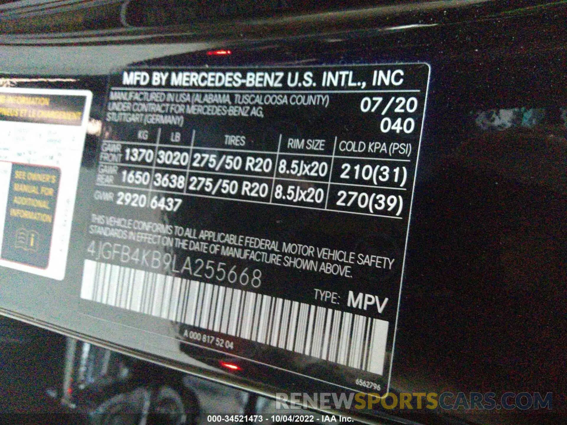 9 fotografías del automóvil dañado 4JGFB4KB9LA255668 MERCEDES-BENZ GLE 2020