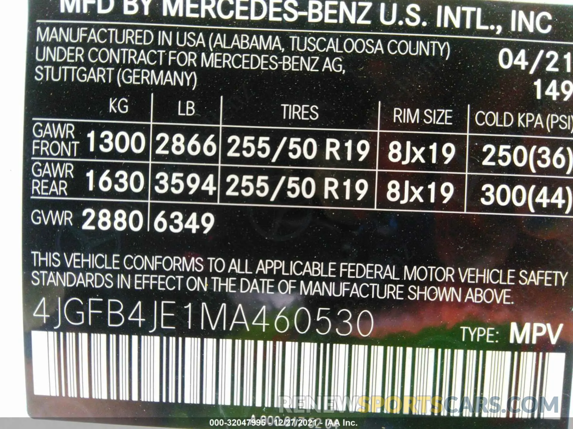 9 fotografías del automóvil dañado 4JGFB4JE1MA460530 MERCEDES-BENZ GLE 2021
