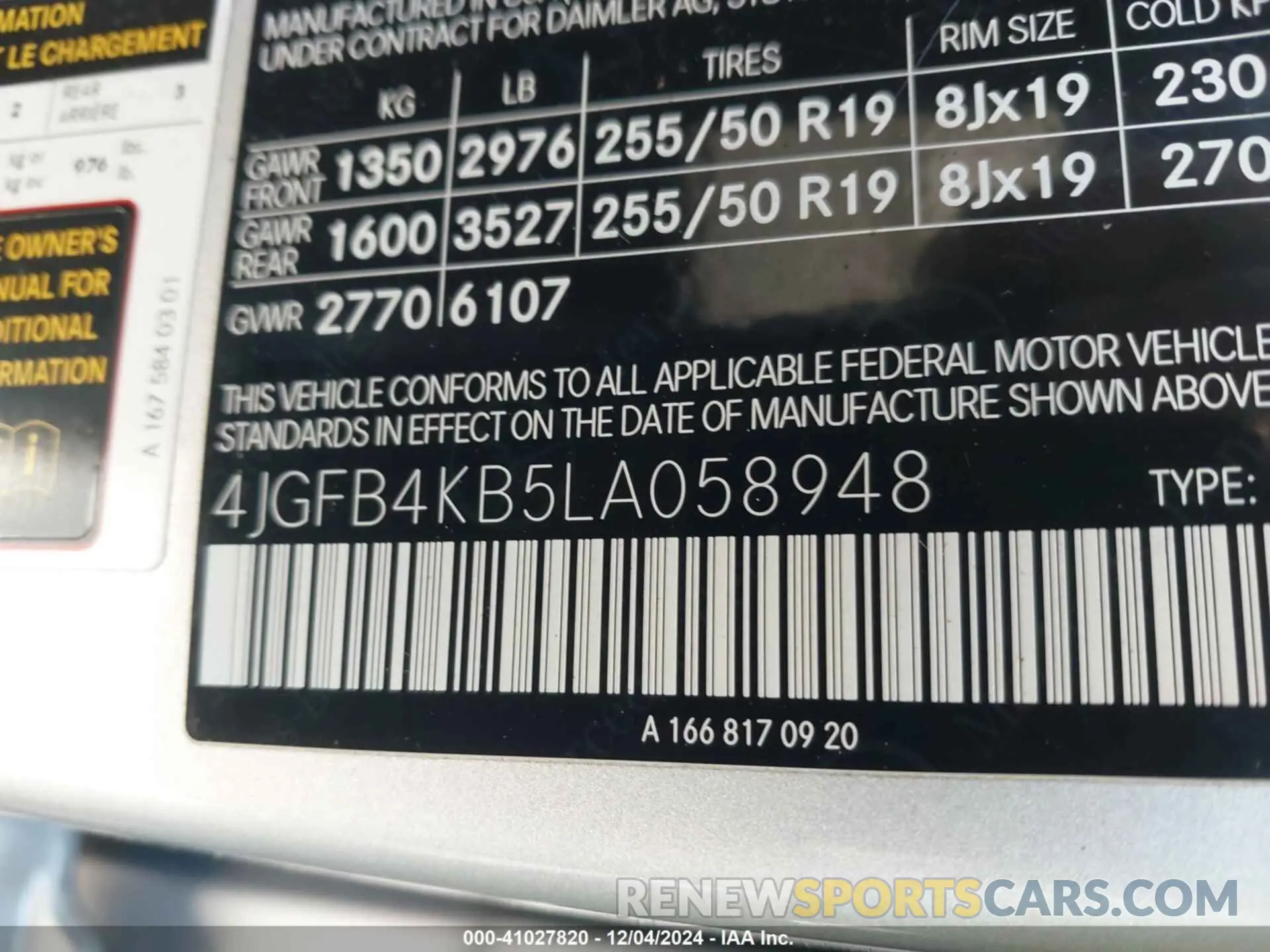 9 fotografías del automóvil dañado 4JGFB4KB5LA058948 MERCEDES-BENZ GLE 350 2020