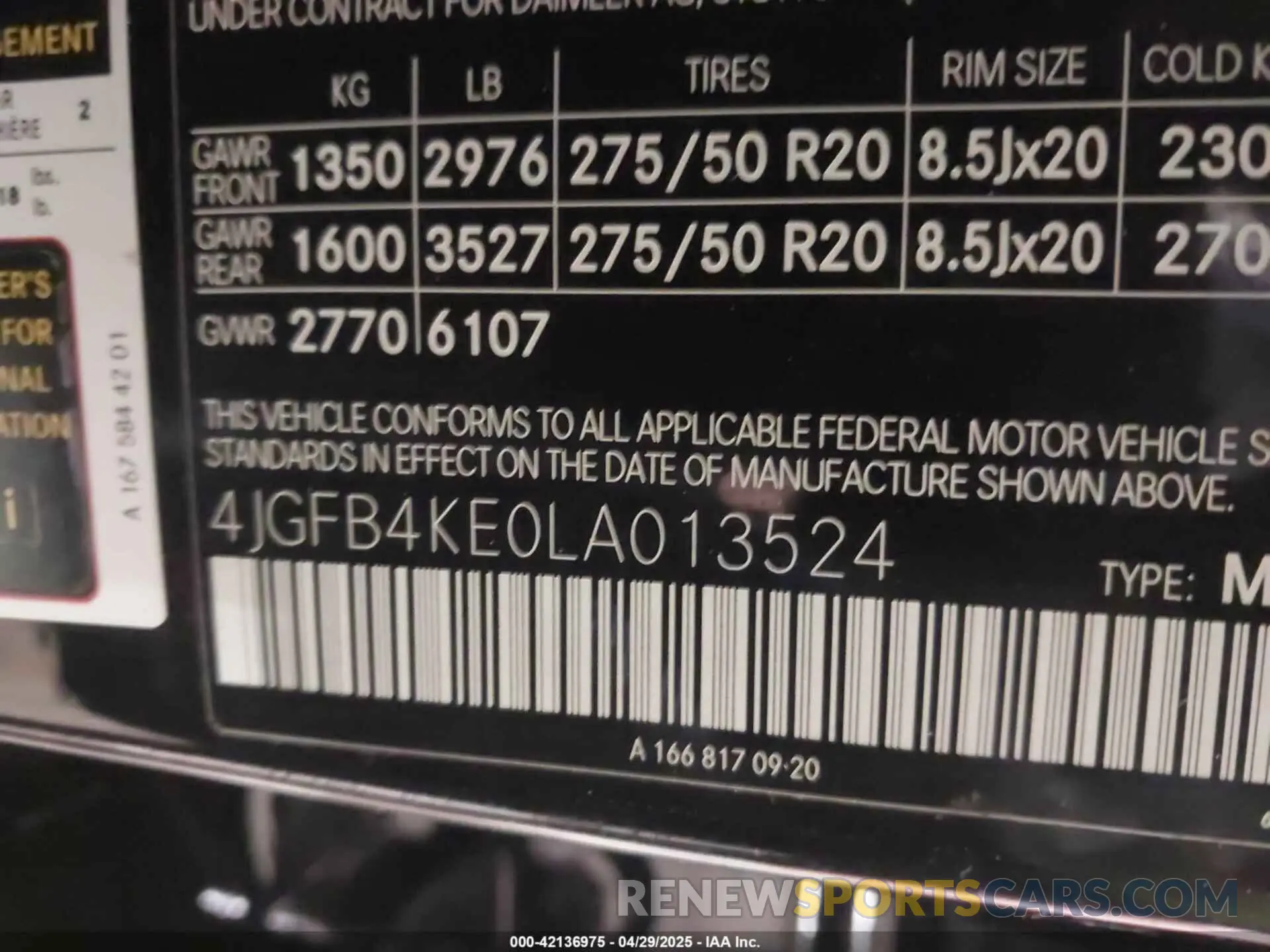 9 fotografías del automóvil dañado 4JGFB4KE0LA013524 MERCEDES-BENZ GLE 350 2020