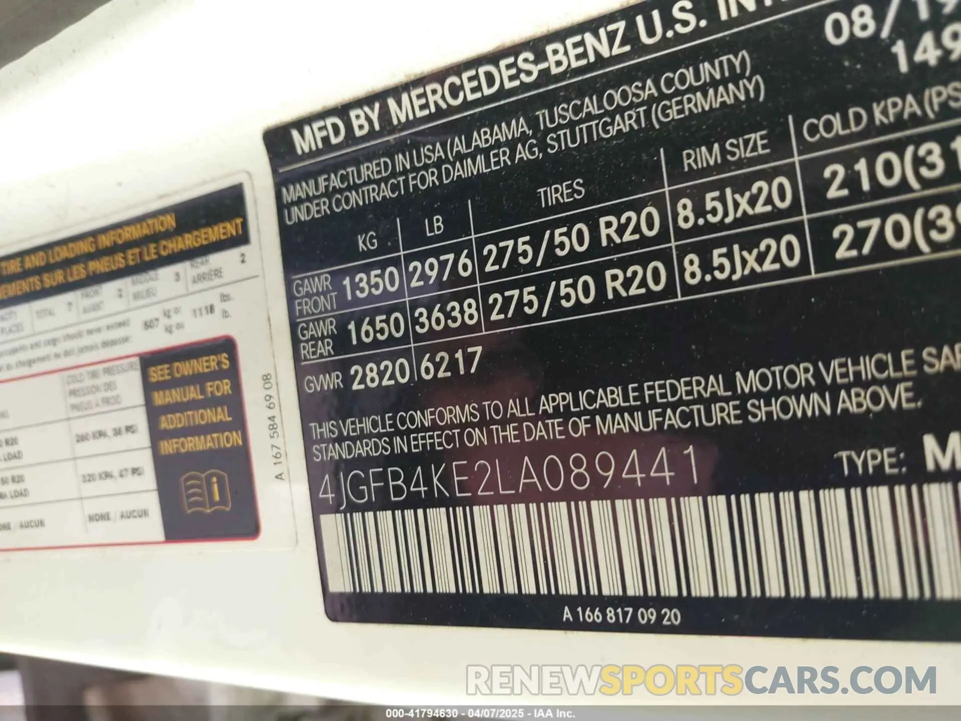 9 fotografías del automóvil dañado 4JGFB4KE2LA089441 MERCEDES-BENZ GLE 350 2020