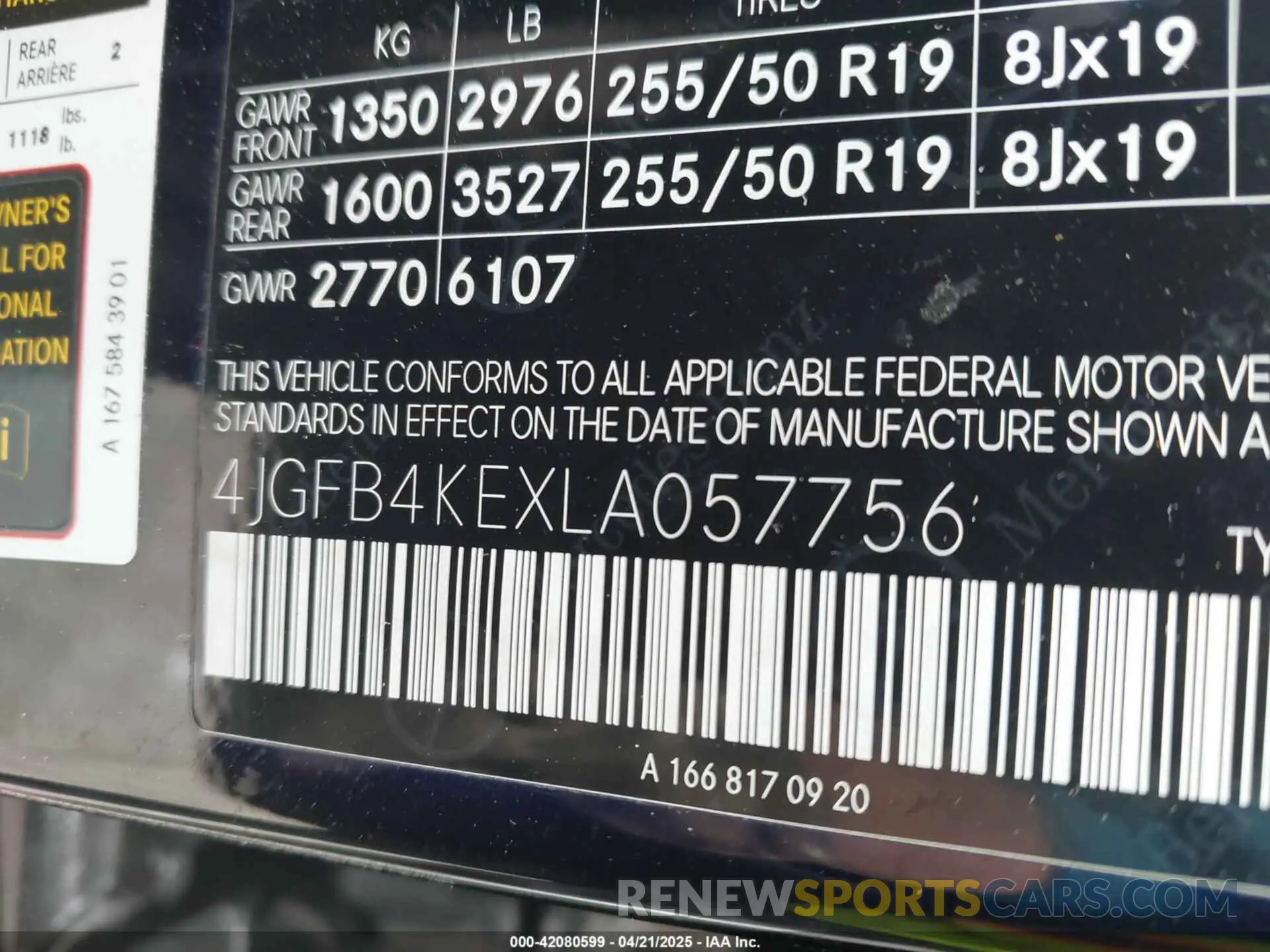 9 fotografías del automóvil dañado 4JGFB4KEXLA057756 MERCEDES-BENZ GLE 350 2020