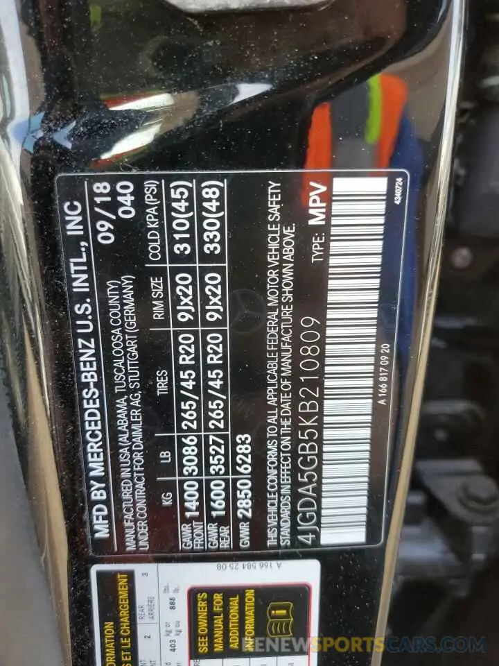 10 fotografías del automóvil dañado 4JGDA5GB5KB210809 MERCEDES-BENZ GLE-CLASS 2019