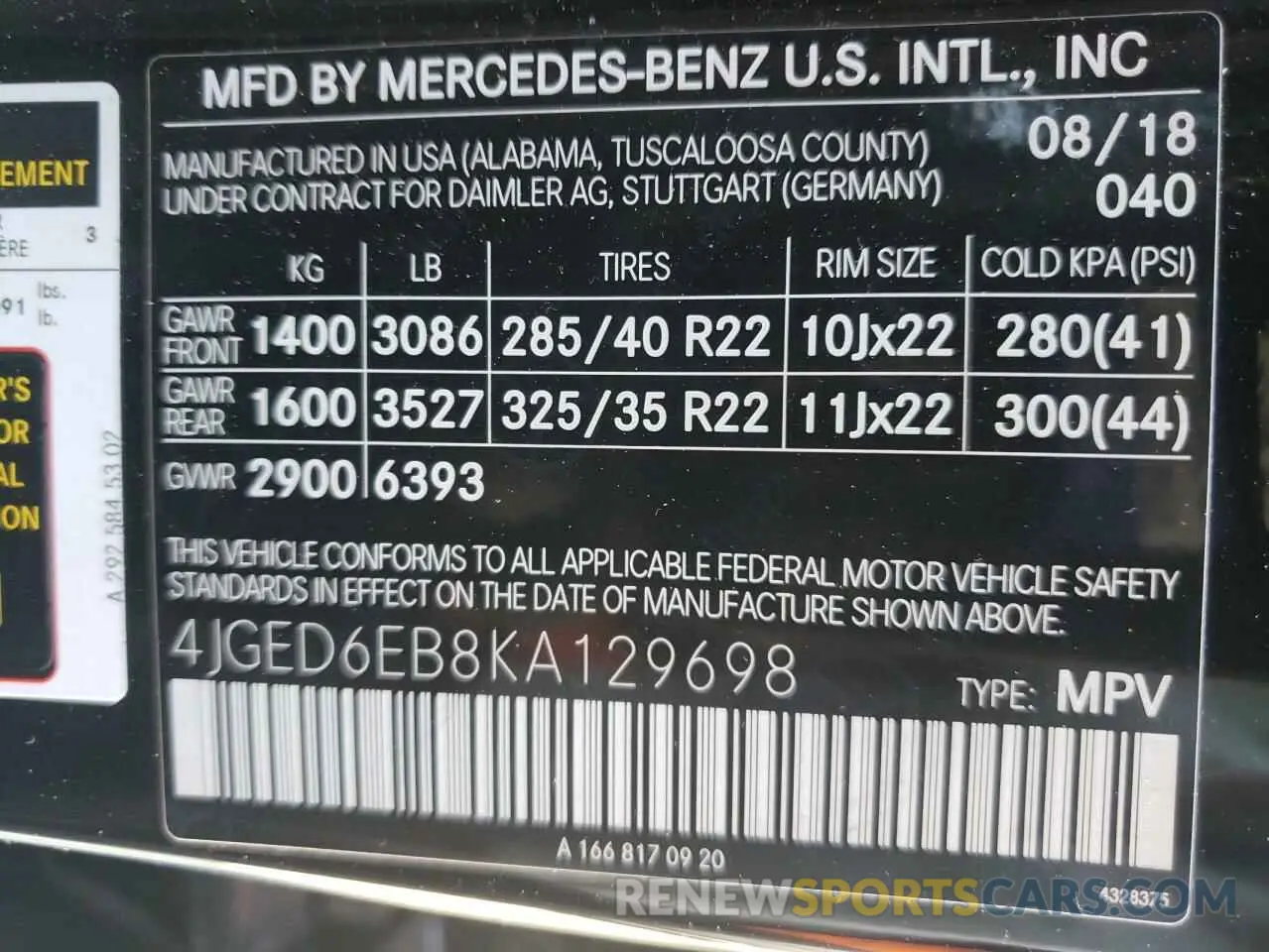 10 fotografías del automóvil dañado 4JGED6EB8KA129698 MERCEDES-BENZ GLE-CLASS 2019