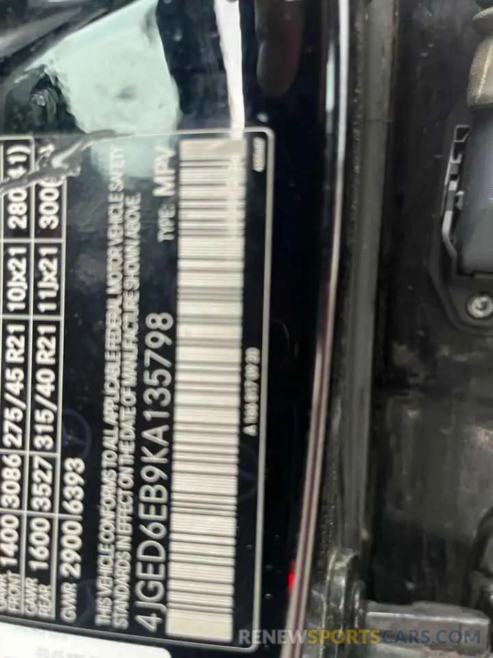 10 fotografías del automóvil dañado 4JGED6EB9KA135798 MERCEDES-BENZ GLE-CLASS 2019