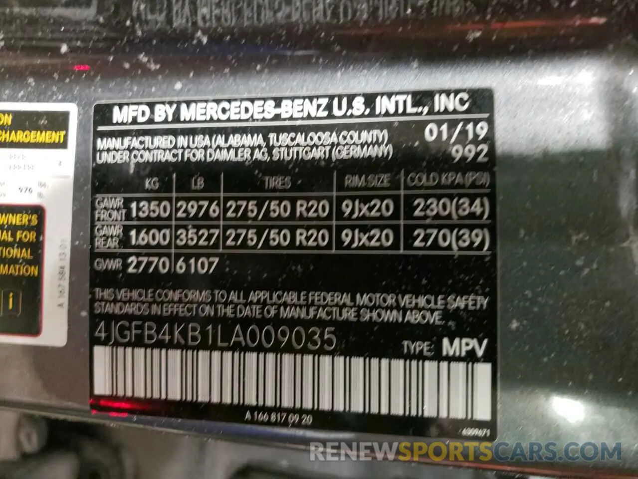 14 fotografías del automóvil dañado 4JGFB4KB1LA009035 MERCEDES-BENZ GLE-CLASS 2020