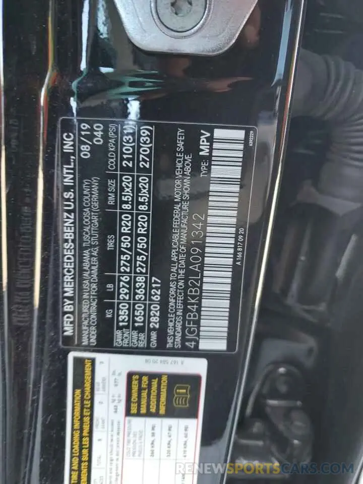 13 fotografías del automóvil dañado 4JGFB4KB2LA091342 MERCEDES-BENZ GLE-CLASS 2020