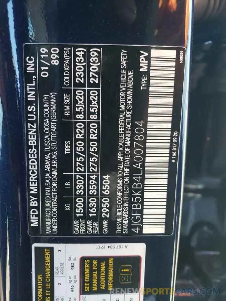 13 fotografías del automóvil dañado 4JGFB5KB4LA007804 MERCEDES-BENZ GLE-CLASS 2020