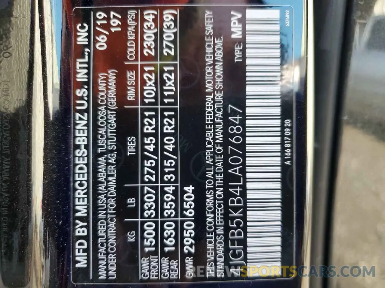 12 fotografías del automóvil dañado 4JGFB5KB4LA076847 MERCEDES-BENZ GLE-CLASS 2020
