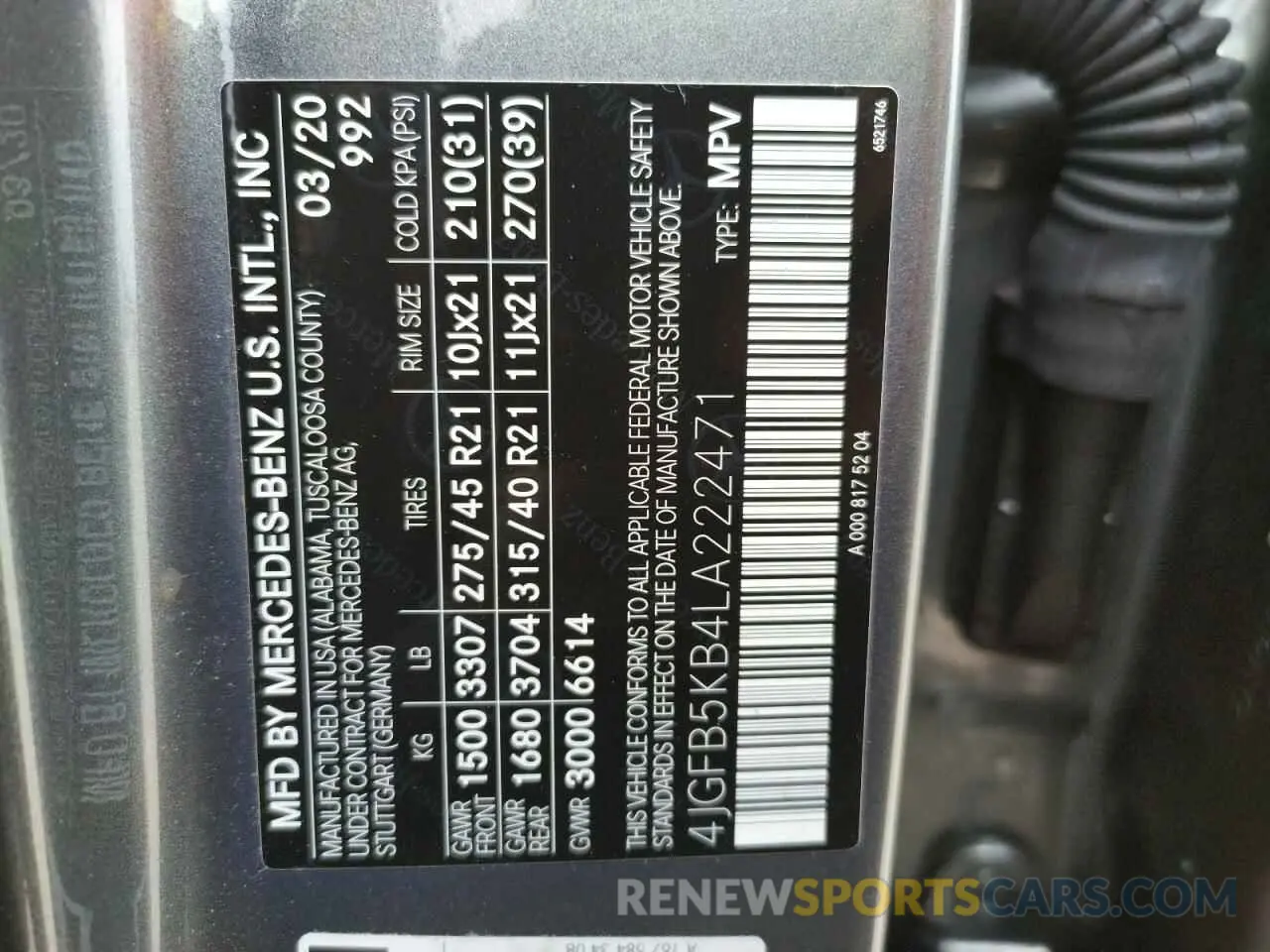 10 fotografías del automóvil dañado 4JGFB5KB4LA222471 MERCEDES-BENZ GLE-CLASS 2020