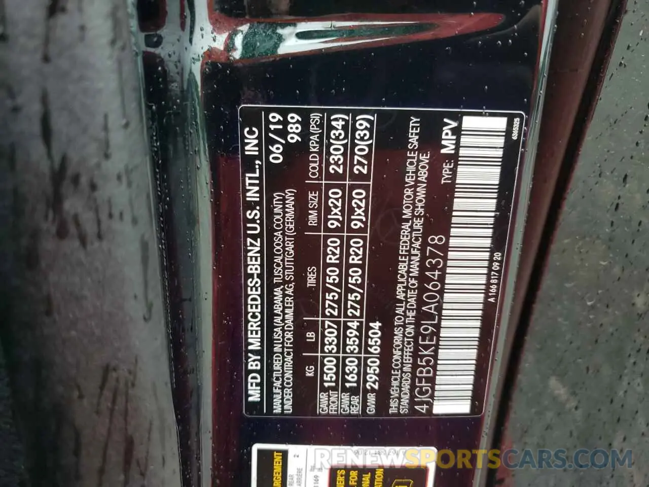 13 fotografías del automóvil dañado 4JGFB5KE9LA064378 MERCEDES-BENZ GLE-CLASS 2020