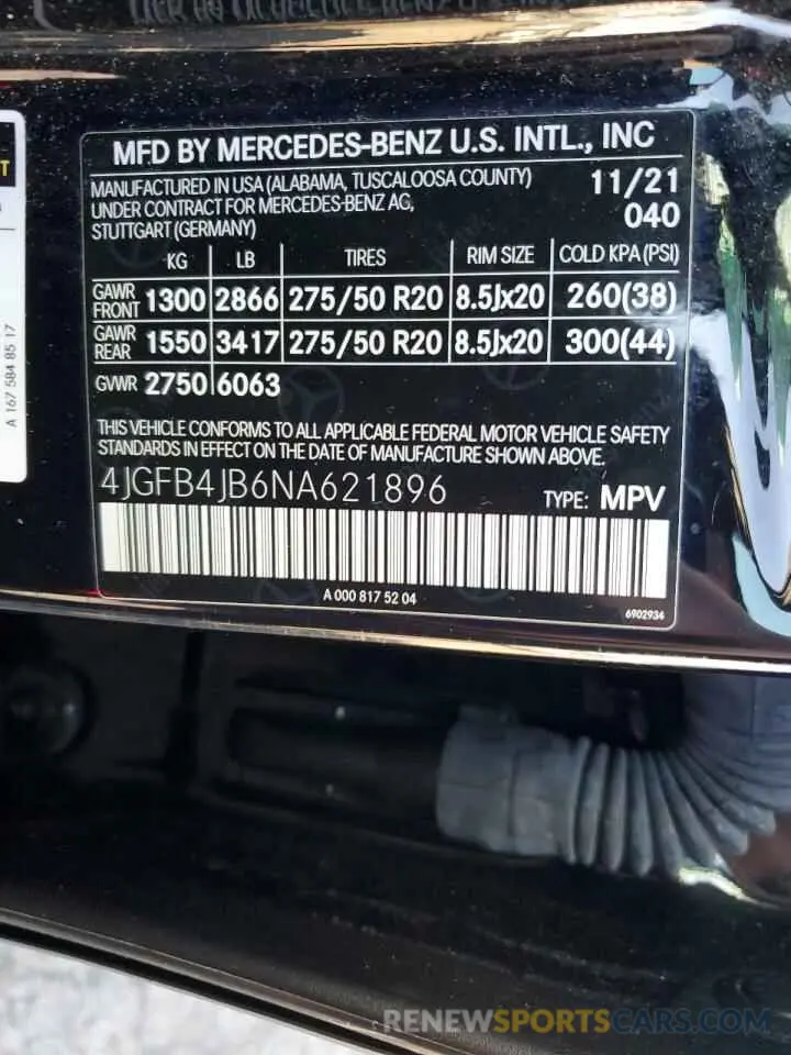 12 fotografías del automóvil dañado 4JGFB4JB6NA621896 MERCEDES-BENZ GLE-CLASS 2022