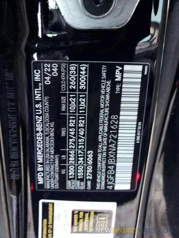 12 fotografías del automóvil dañado 4JGFB4JBXNA721628 MERCEDES-BENZ GLE-CLASS 2022