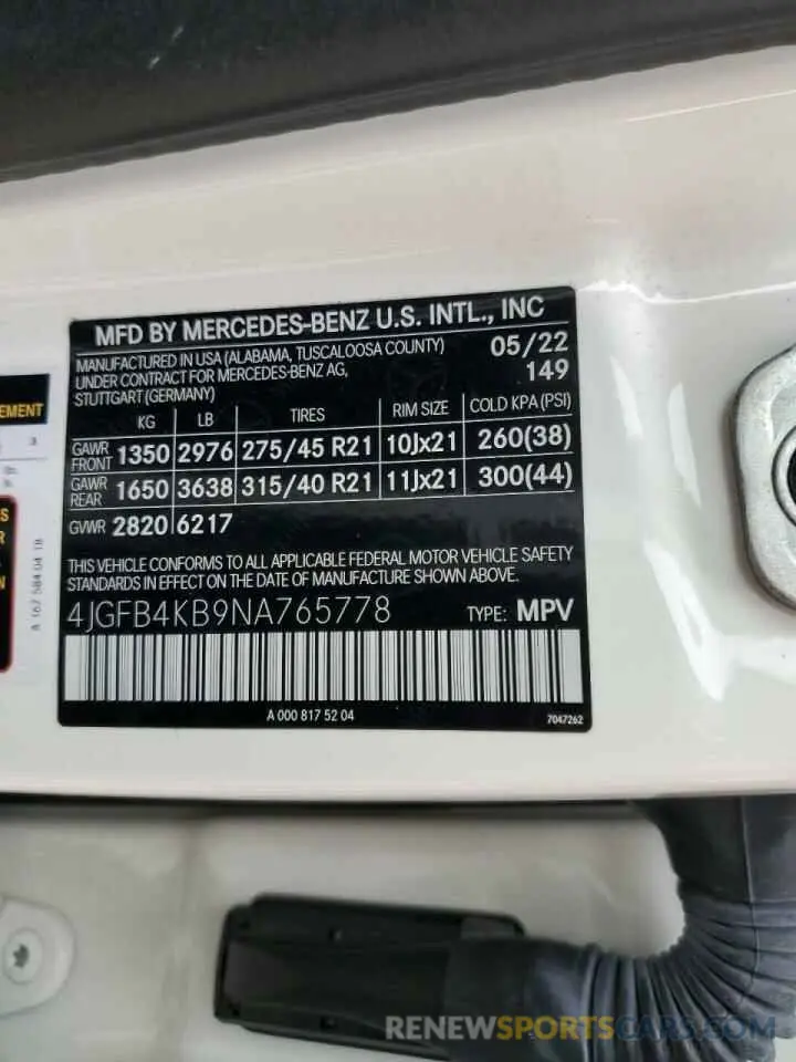 14 fotografías del automóvil dañado 4JGFB4KB9NA765778 MERCEDES-BENZ GLE-CLASS 2022