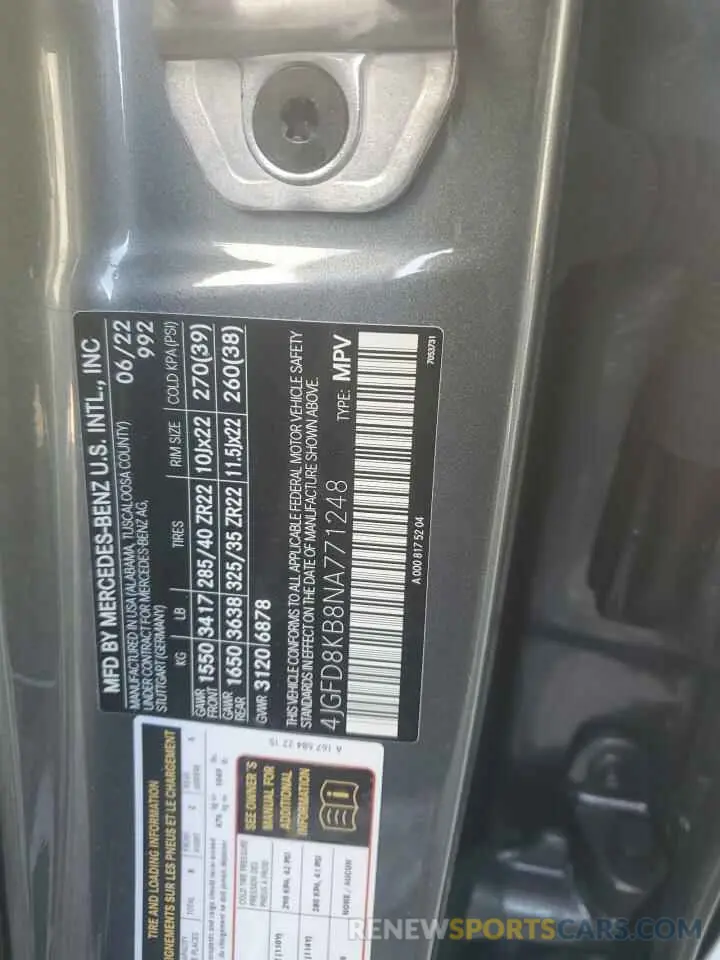 13 fotografías del automóvil dañado 4JGFD8KB8NA771248 MERCEDES-BENZ GLE-CLASS 2022
