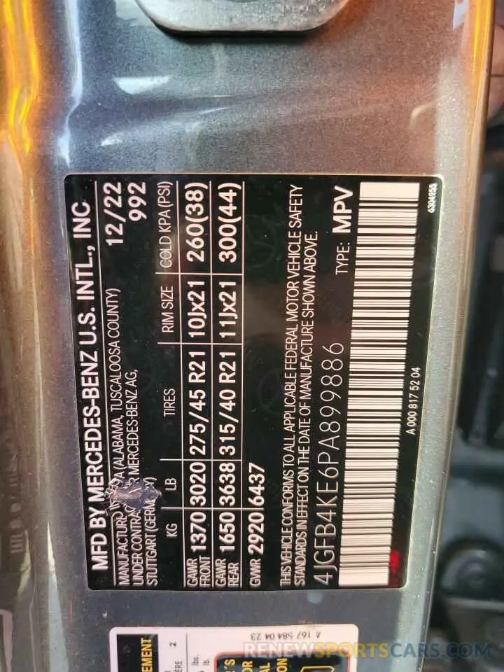 13 fotografías del automóvil dañado 4JGFB4KE6PA899886 MERCEDES-BENZ GLE-CLASS 2023
