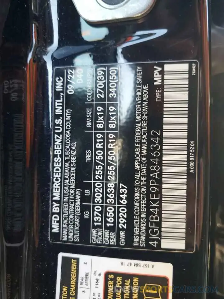 13 fotografías del automóvil dañado 4JGFB4KE9PA846342 MERCEDES-BENZ GLE-CLASS 2023