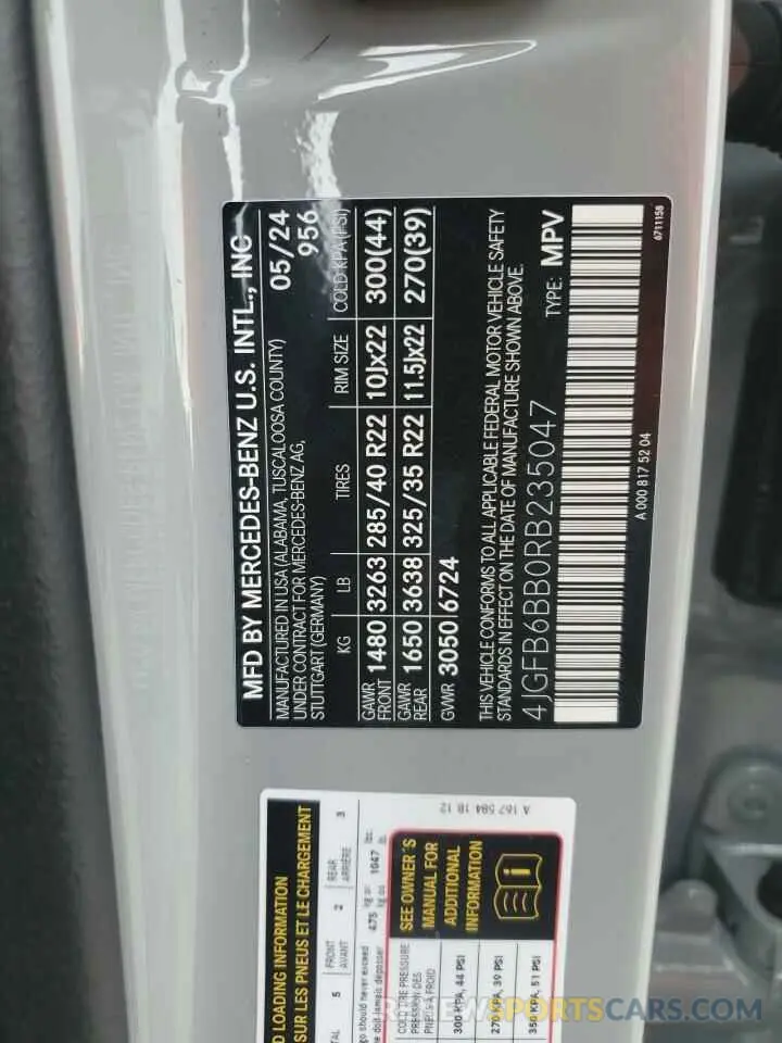 12 fotografías del automóvil dañado 4JGFB6BB0RB235047 MERCEDES-BENZ GLE-CLASS 2024