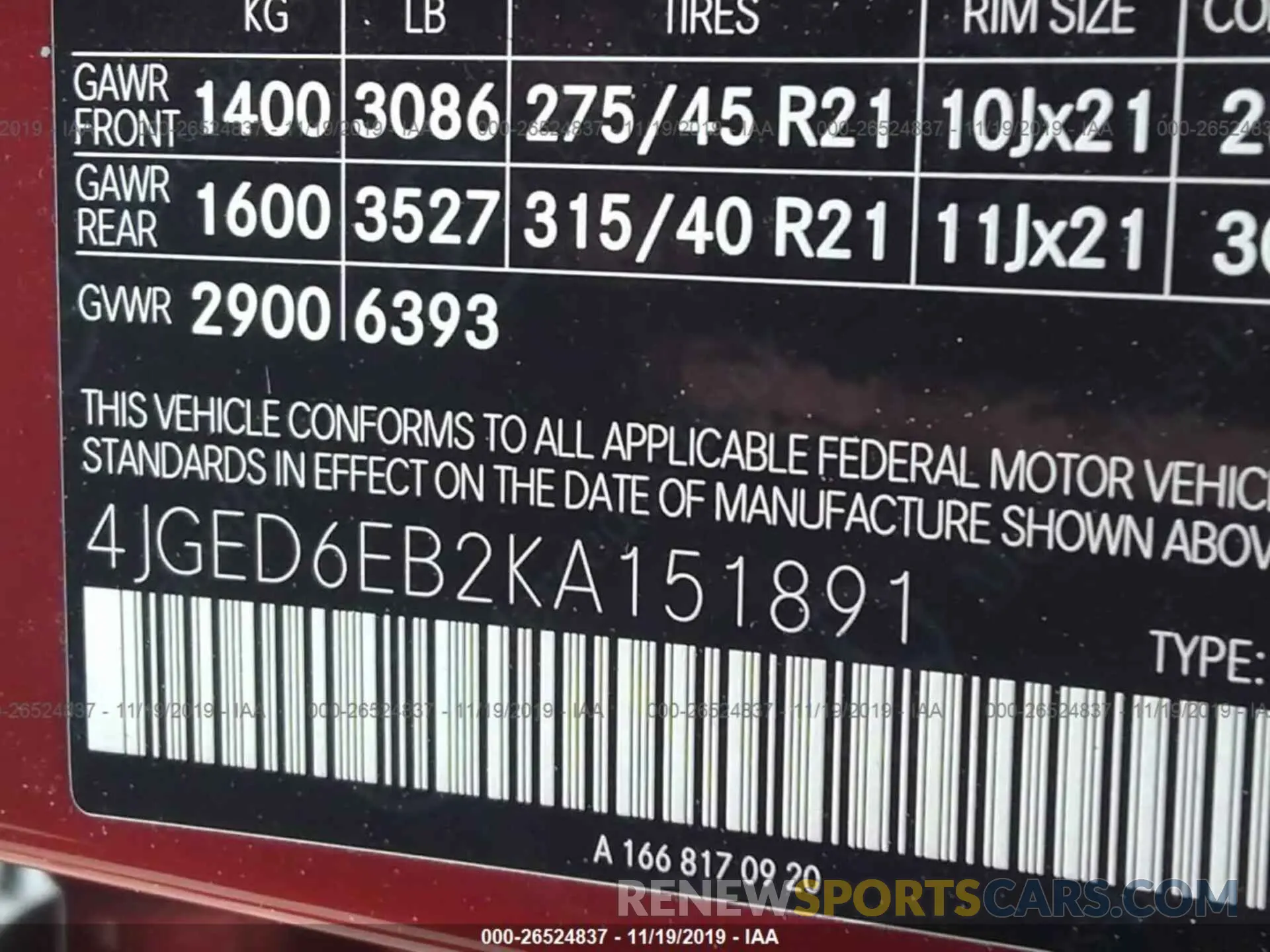 9 fotografías del automóvil dañado 4JGED6EB2KA151891 MERCEDES-BENZ GLE COUPE 2019