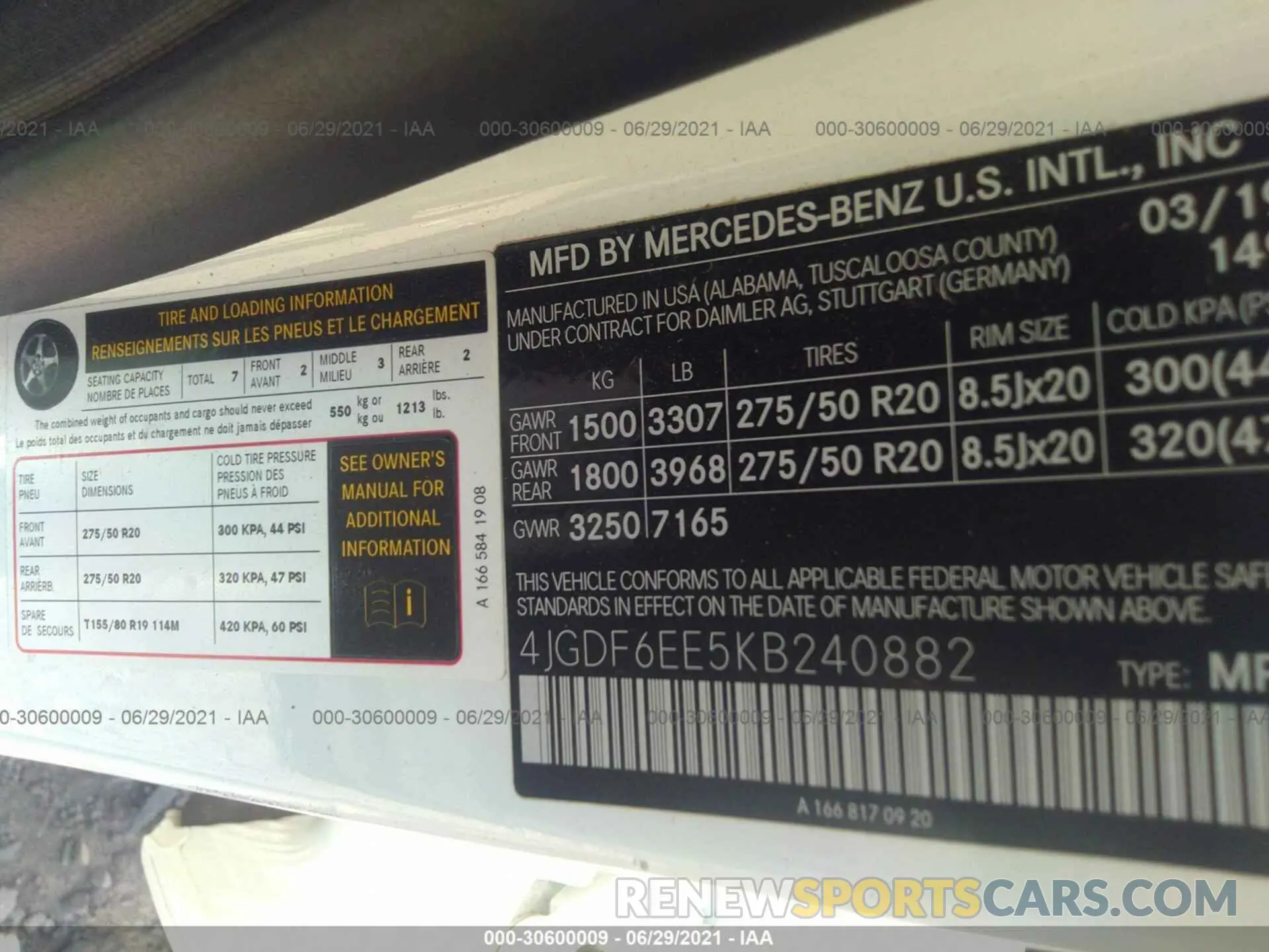 9 fotografías del automóvil dañado 4JGDF6EE5KB240882 MERCEDES-BENZ GLS 2019