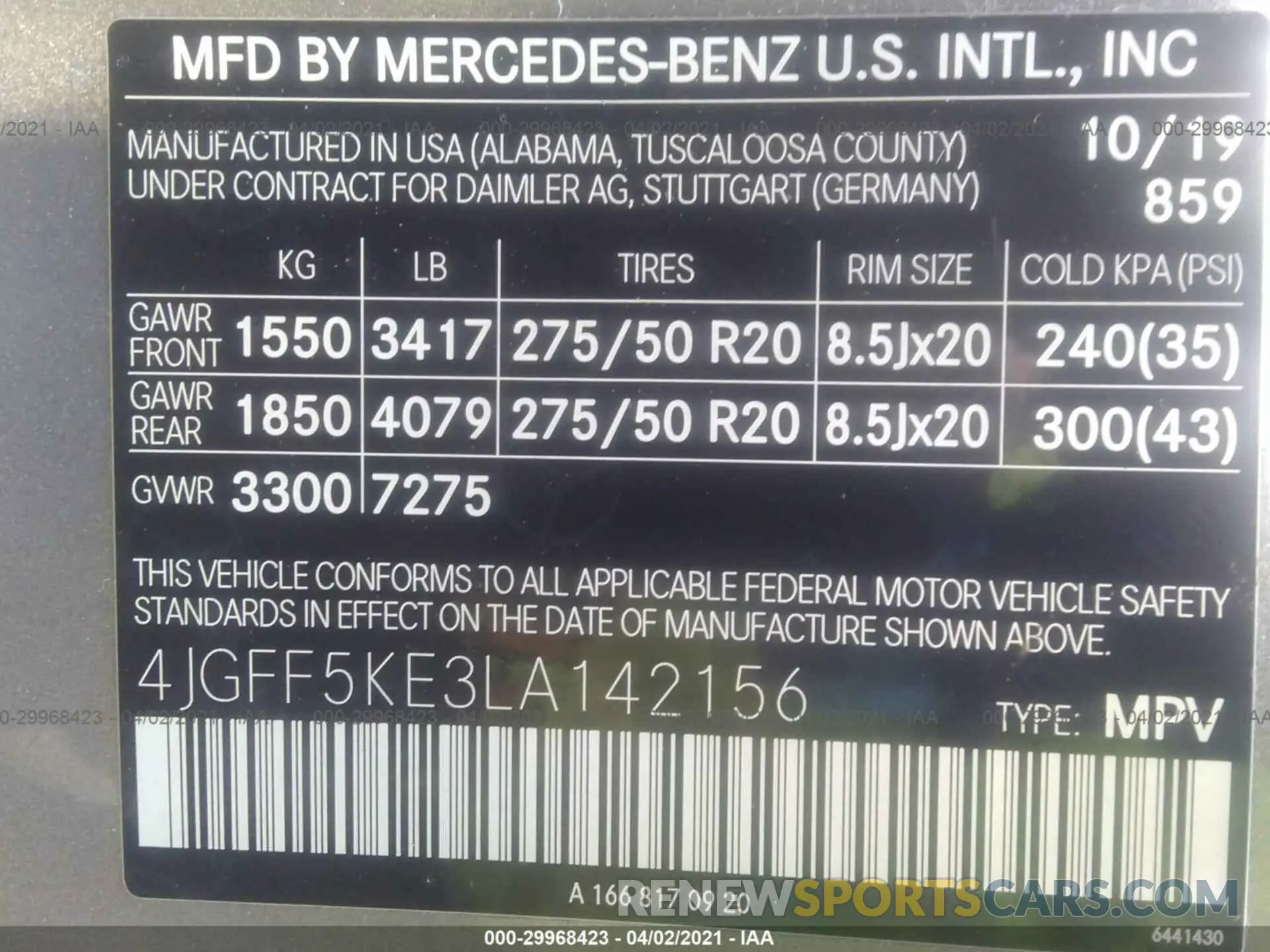 9 fotografías del automóvil dañado 4JGFF5KE3LA142156 MERCEDES-BENZ GLS 2020