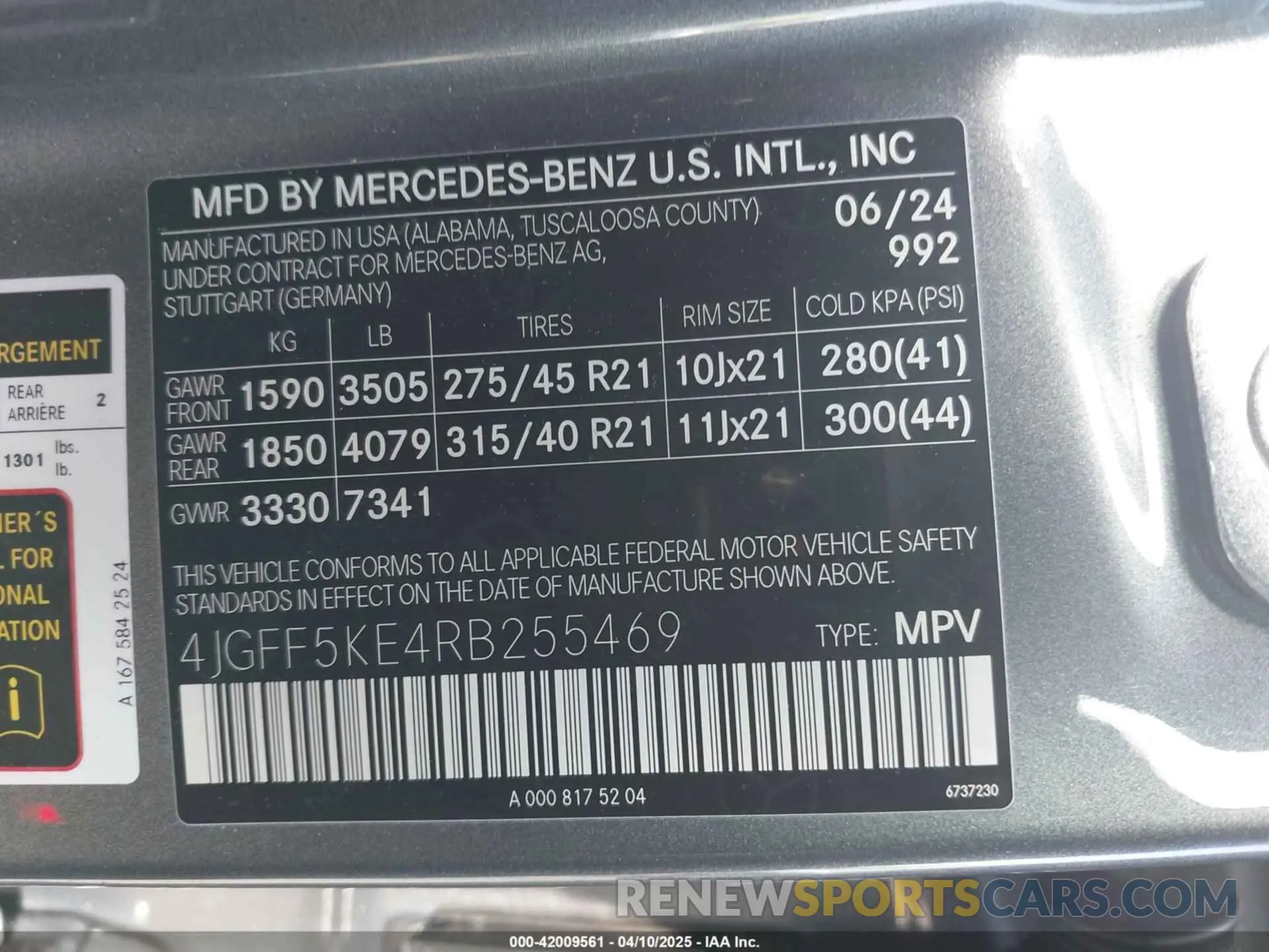 9 fotografías del automóvil dañado 4JGFF5KE4RB255469 MERCEDES-BENZ GLS 2024