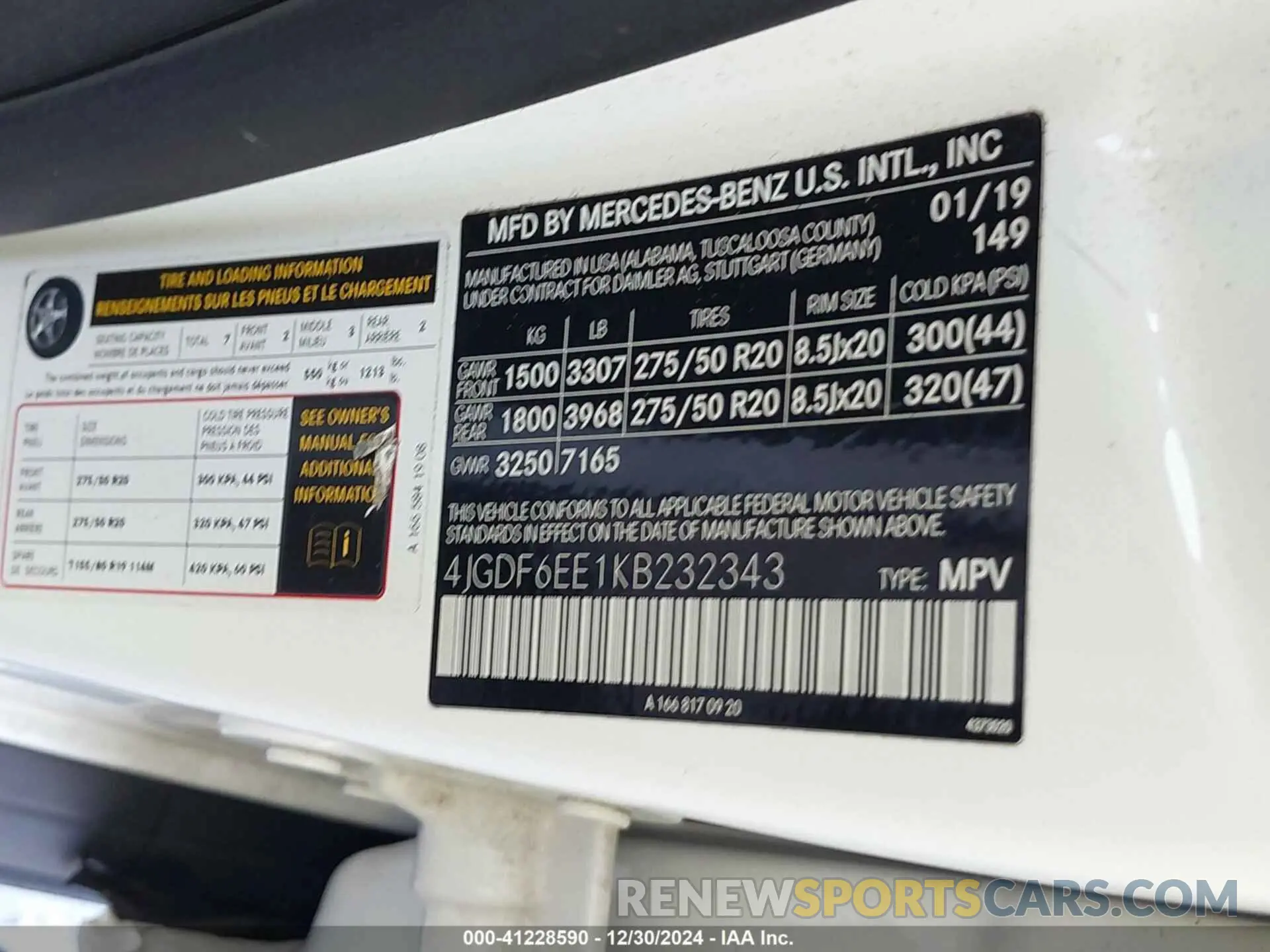 9 fotografías del automóvil dañado 4JGDF6EE1KB232343 MERCEDES-BENZ GLS 450 2019