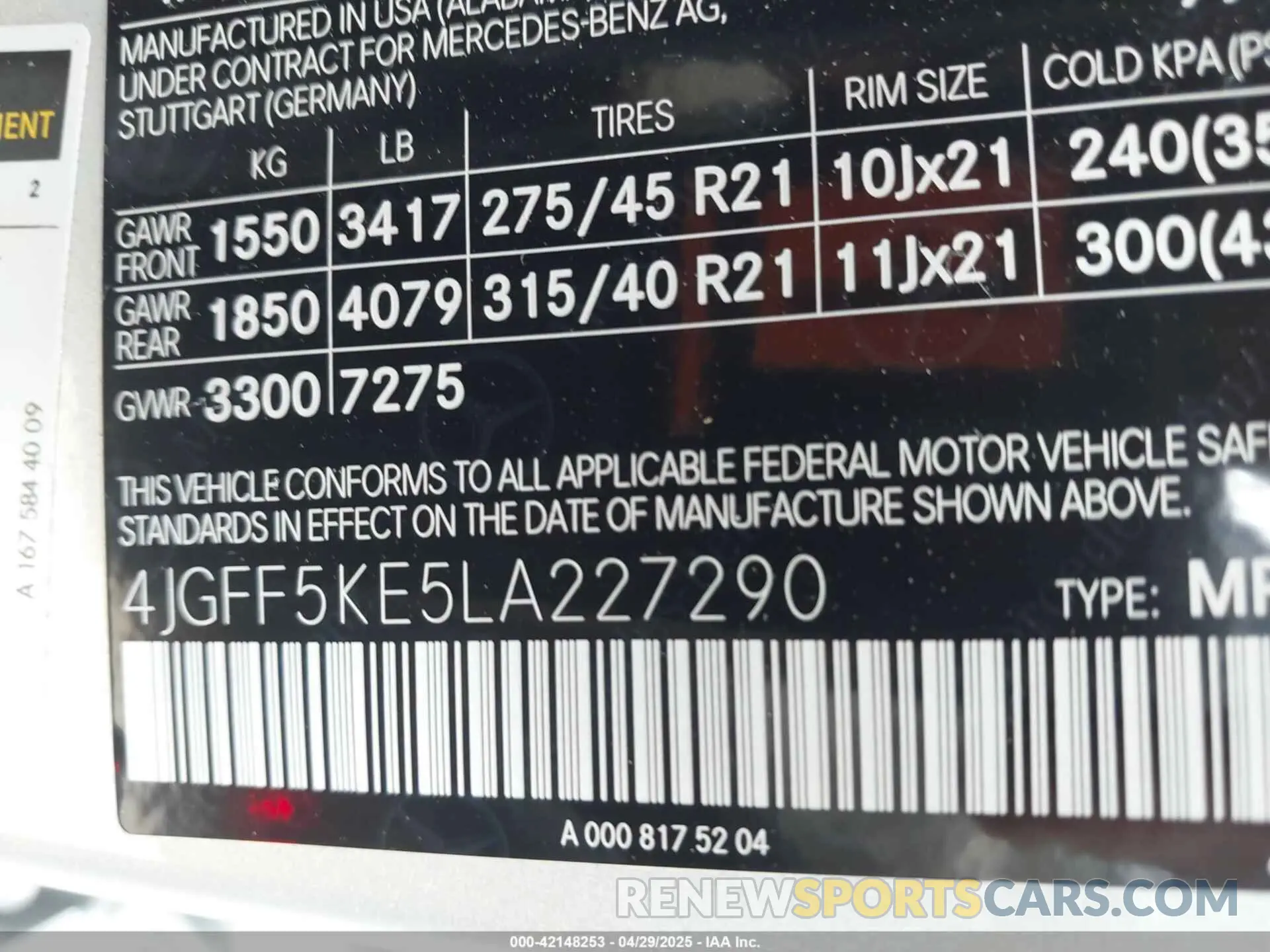 9 fotografías del automóvil dañado 4JGFF5KE5LA227290 MERCEDES-BENZ GLS 450 2020