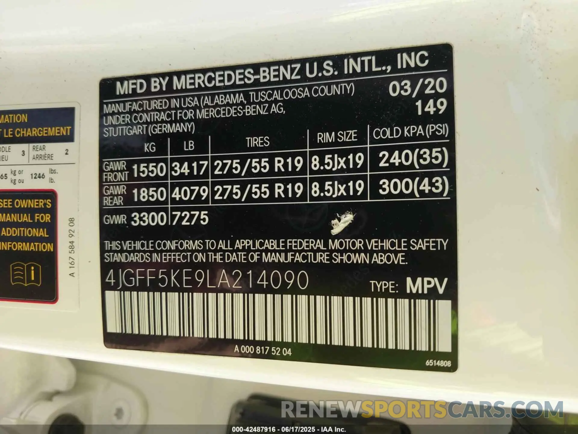 9 fotografías del automóvil dañado 4JGFF5KE9LA214090 MERCEDES-BENZ GLS 450 2020