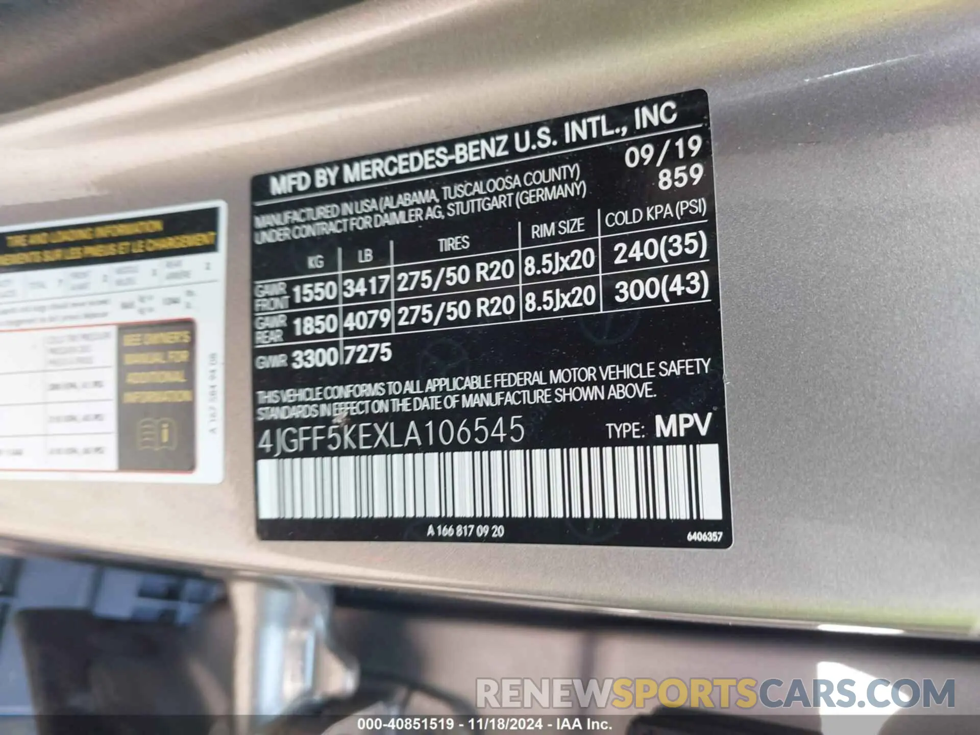 9 fotografías del automóvil dañado 4JGFF5KEXLA106545 MERCEDES-BENZ GLS 450 2020