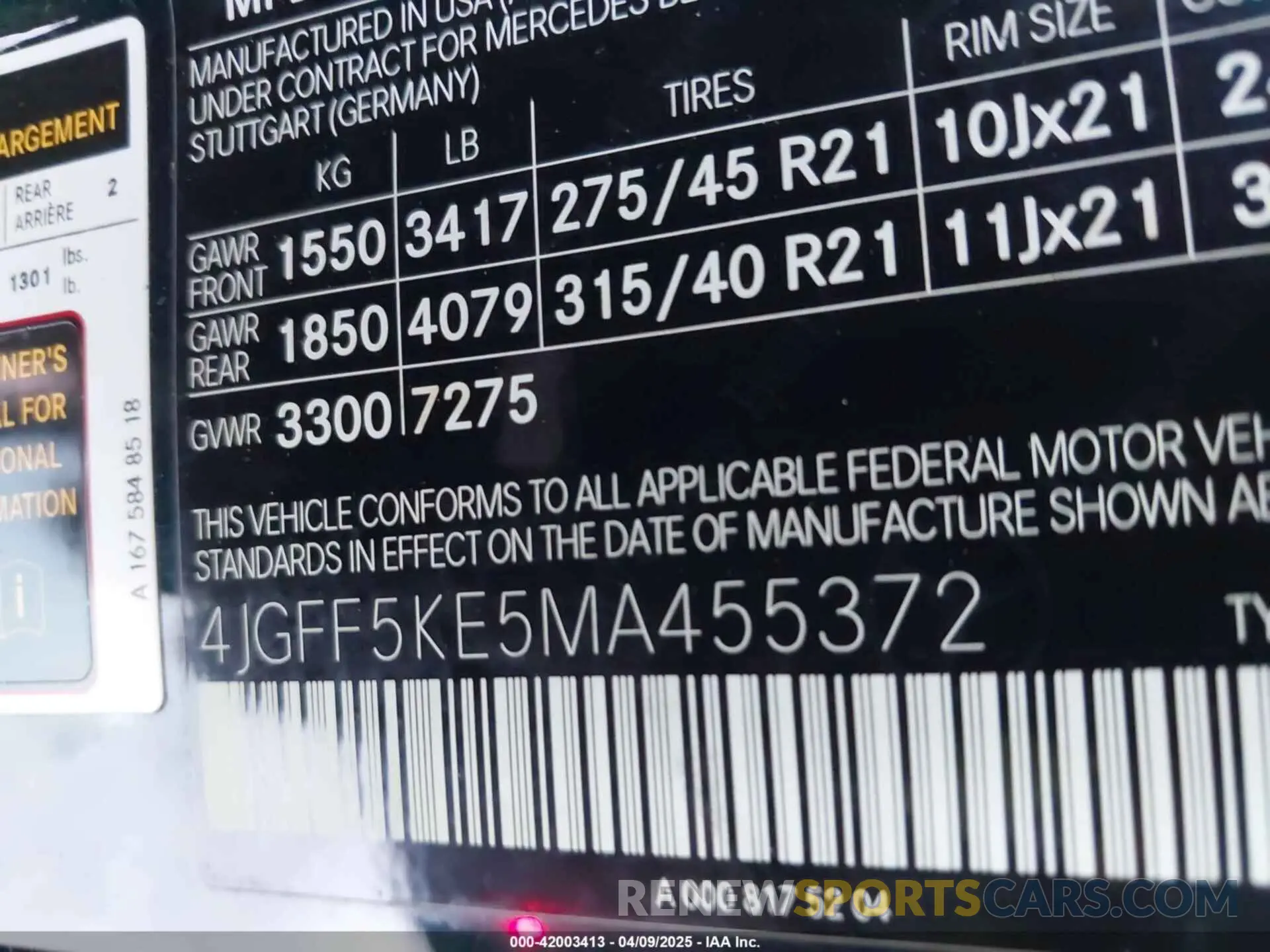9 fotografías del automóvil dañado 4JGFF5KE5MA455372 MERCEDES-BENZ GLS 450 2021