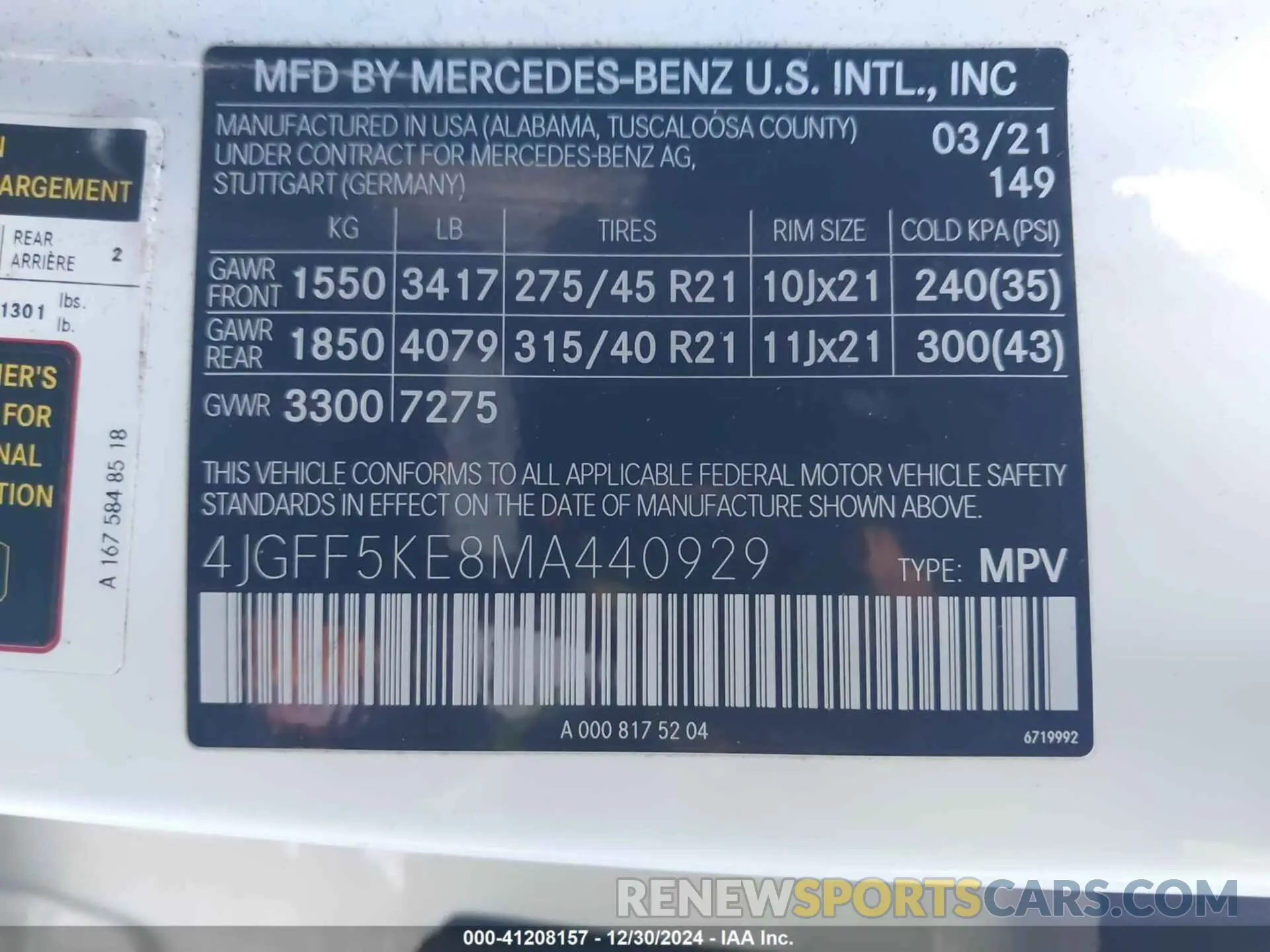 9 fotografías del automóvil dañado 4JGFF5KE8MA440929 MERCEDES-BENZ GLS 450 2021