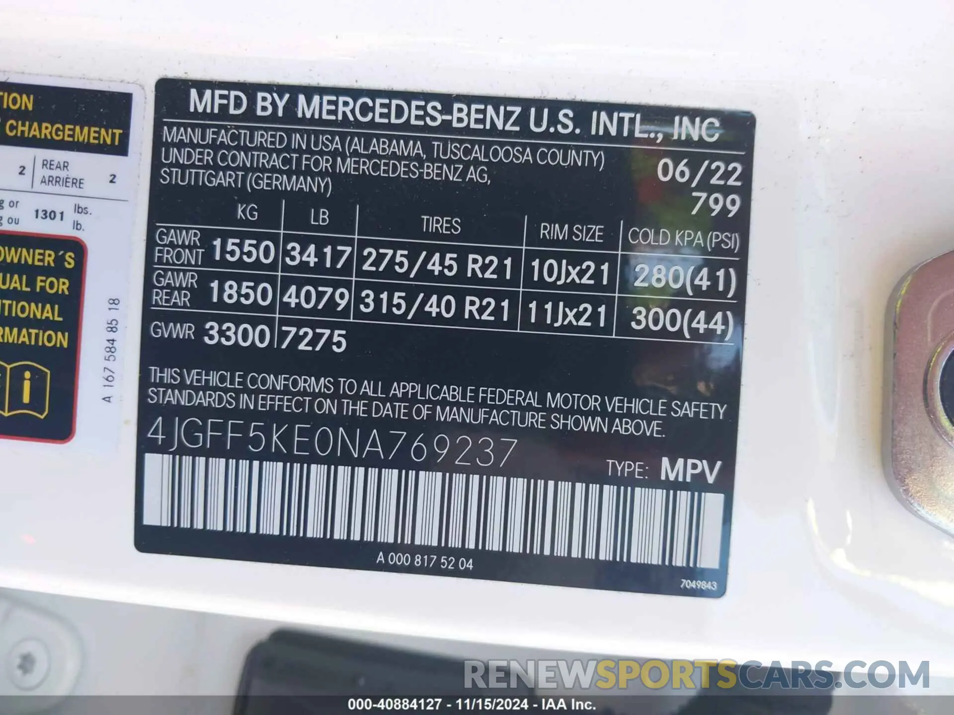 9 fotografías del automóvil dañado 4JGFF5KE0NA769237 MERCEDES-BENZ GLS 450 2022
