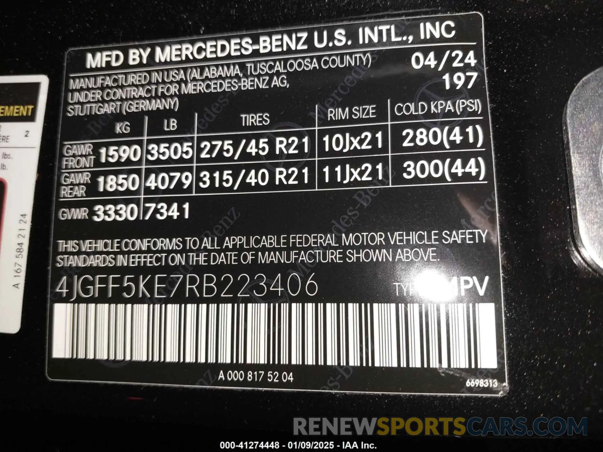 9 fotografías del automóvil dañado 4JGFF5KE7RB223406 MERCEDES-BENZ GLS 450 2024