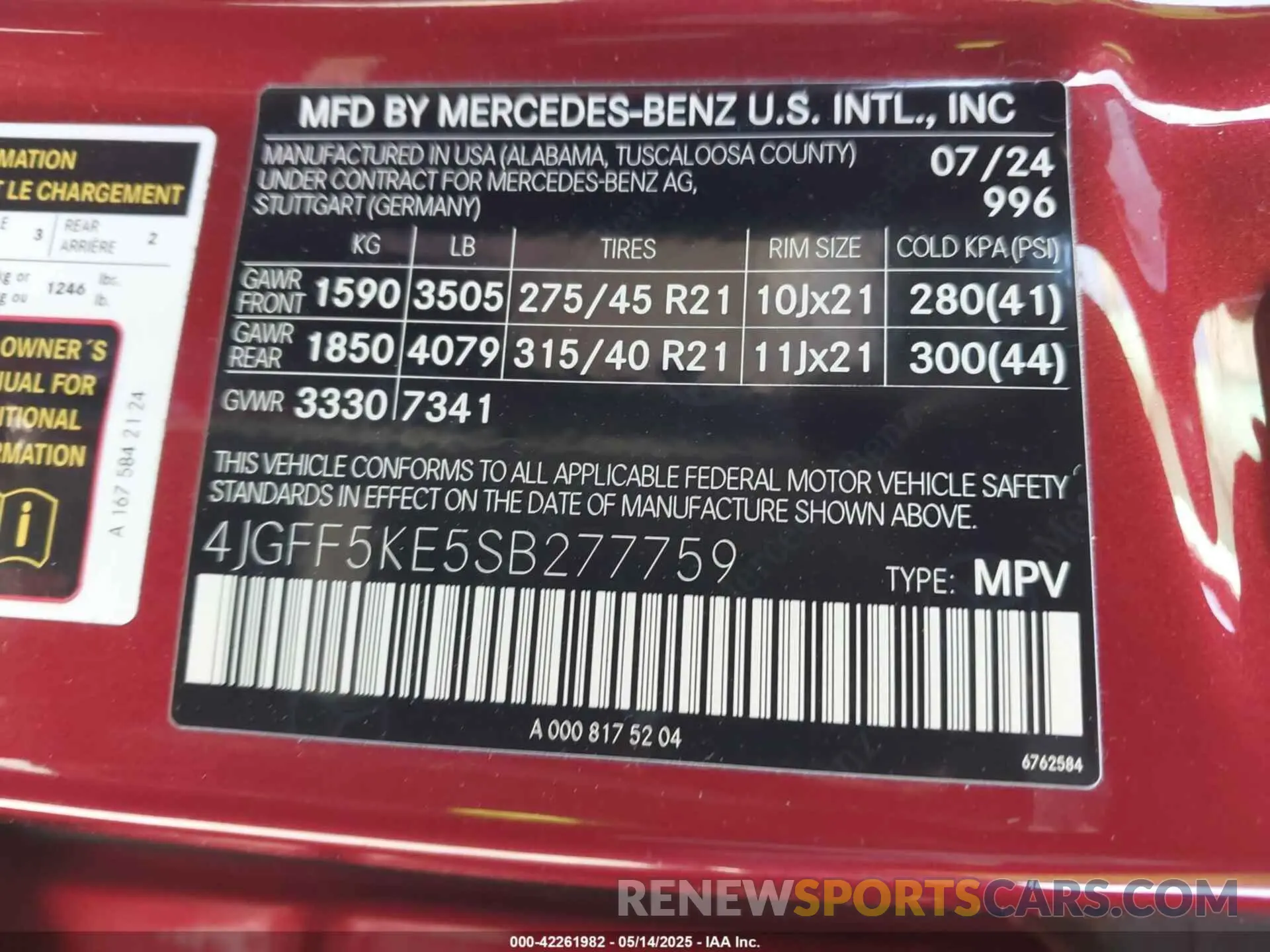9 fotografías del automóvil dañado 4JGFF5KE5SB277759 MERCEDES-BENZ GLS 450 2025