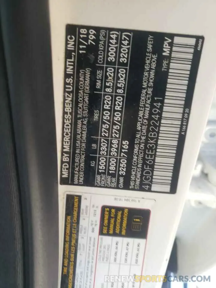 13 fotografías del automóvil dañado 4JGDF6EE3KB224941 MERCEDES-BENZ GLS-CLASS 2019