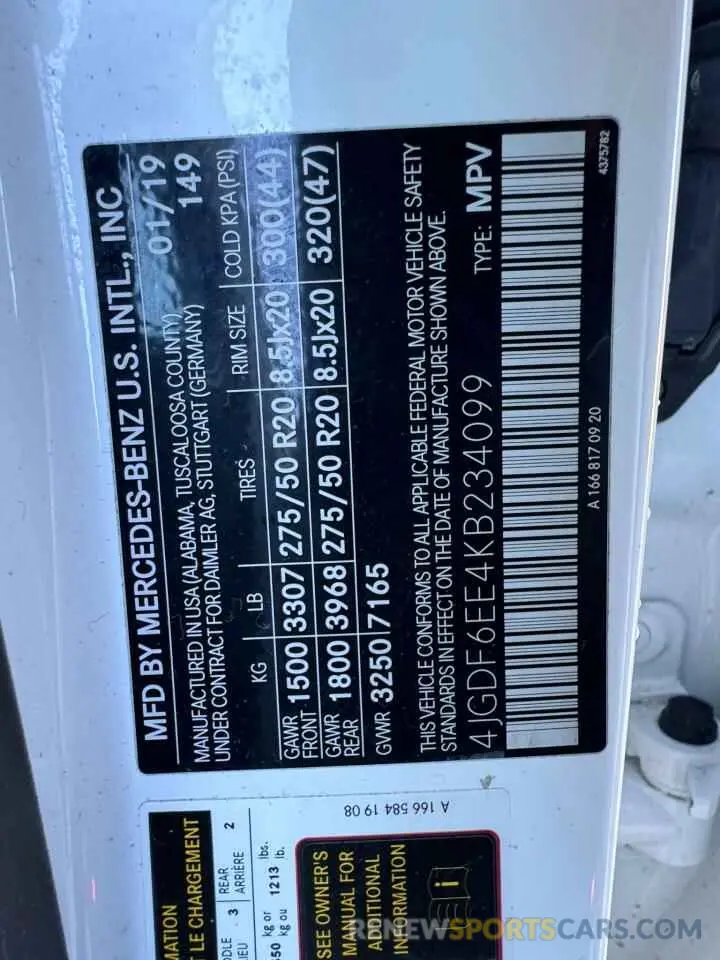 10 fotografías del automóvil dañado 4JGDF6EE4KB234099 MERCEDES-BENZ GLS-CLASS 2019